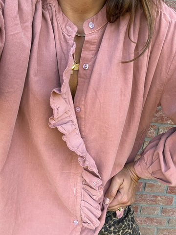 Blouse Paola velours rose poudré